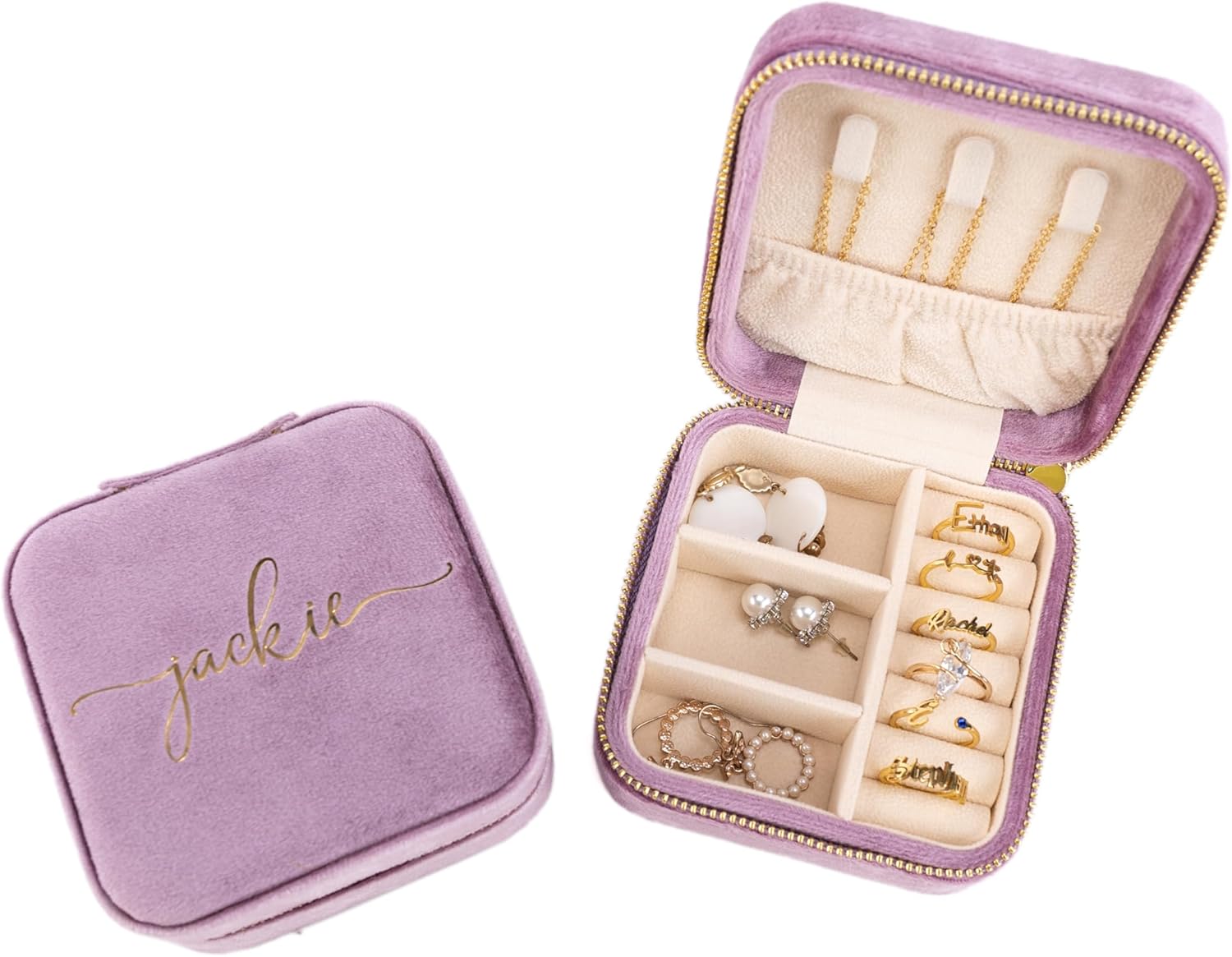 Angelina's Palace Personalized Italian Velvet Jewelry Case With Name Necklace Ring Storage Box Monogram Travel Jewelry Organizer Wedding Party Bridesmaid Gift for Her