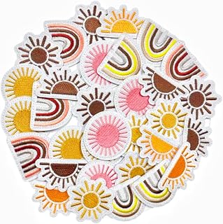 32 Pcs Rainbow Sun Emblem Iron on Sew on Patch Colorful Embroidered Cute Styles Patches Sewing Applique DIY Decoration Accessory for Jeans,Clothes,T-Shirt,Backpacks,Vest,Hats,Shoes,Dress