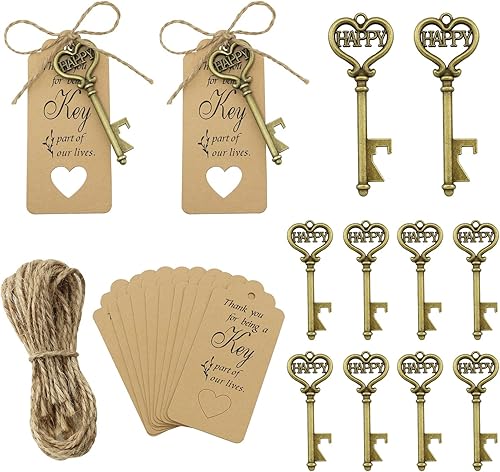 ZZLZX 12 abrebotellas de esqueleto con etiqueta de tarjeta y cordel, recuerdos de fiesta de despedida de soltera, recuerdos rústicos de boda,