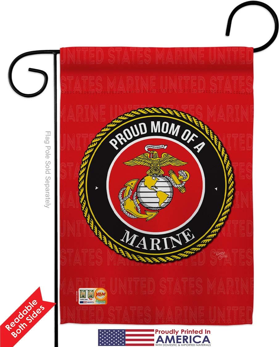 Proud Mom Marines Garden Flag Set Wall Holder Armed Forces Marine Corps USMC Semper Fi United State American Military Veteran Retire Official Small Gift Yard House Banner Double-Sided 13 X 18.5