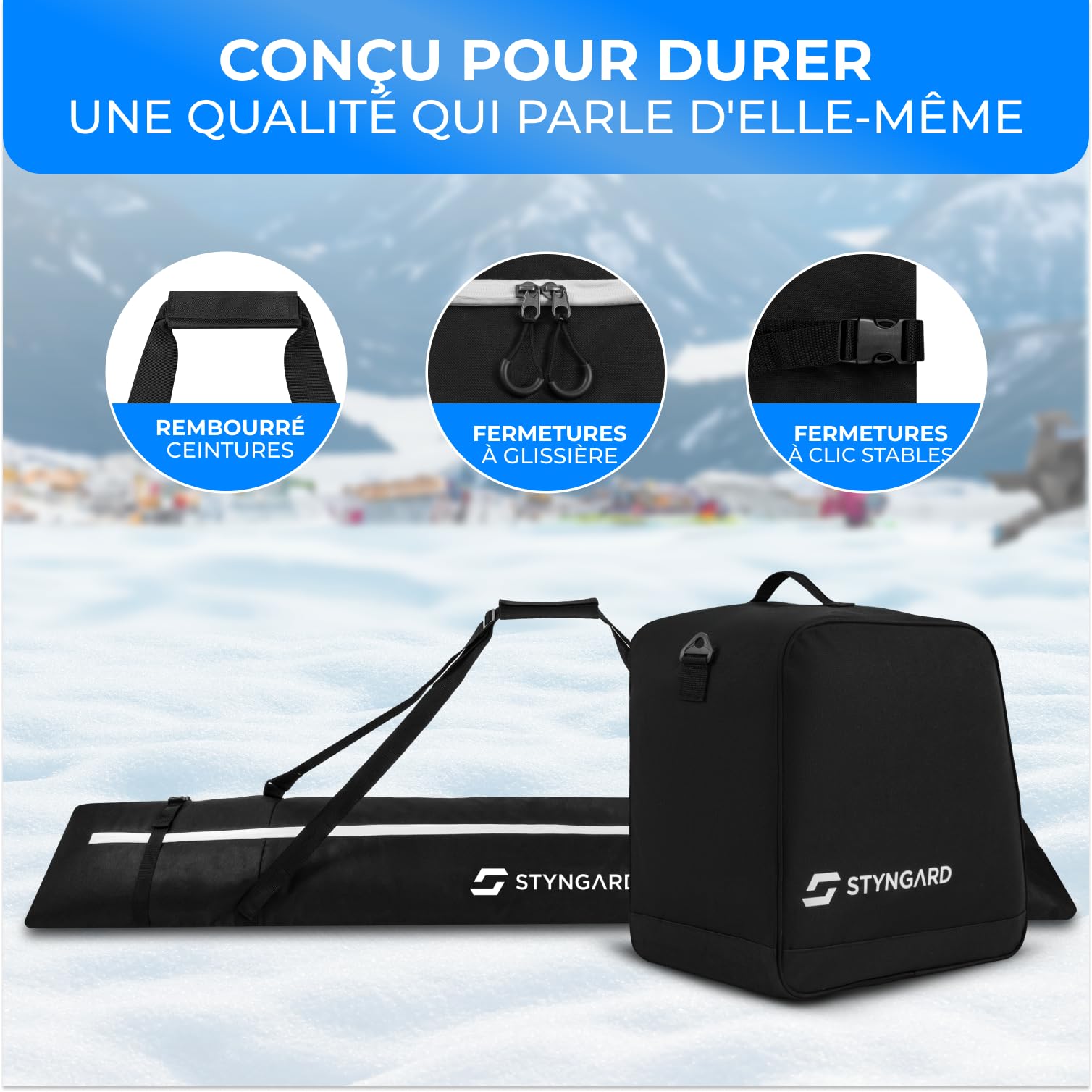 STYNGARD Set Housse à Skis [à 180 cm] et Sac à Chaussures de Ski [38 L] Housse Ski et Chaussures Modèle Courchevel