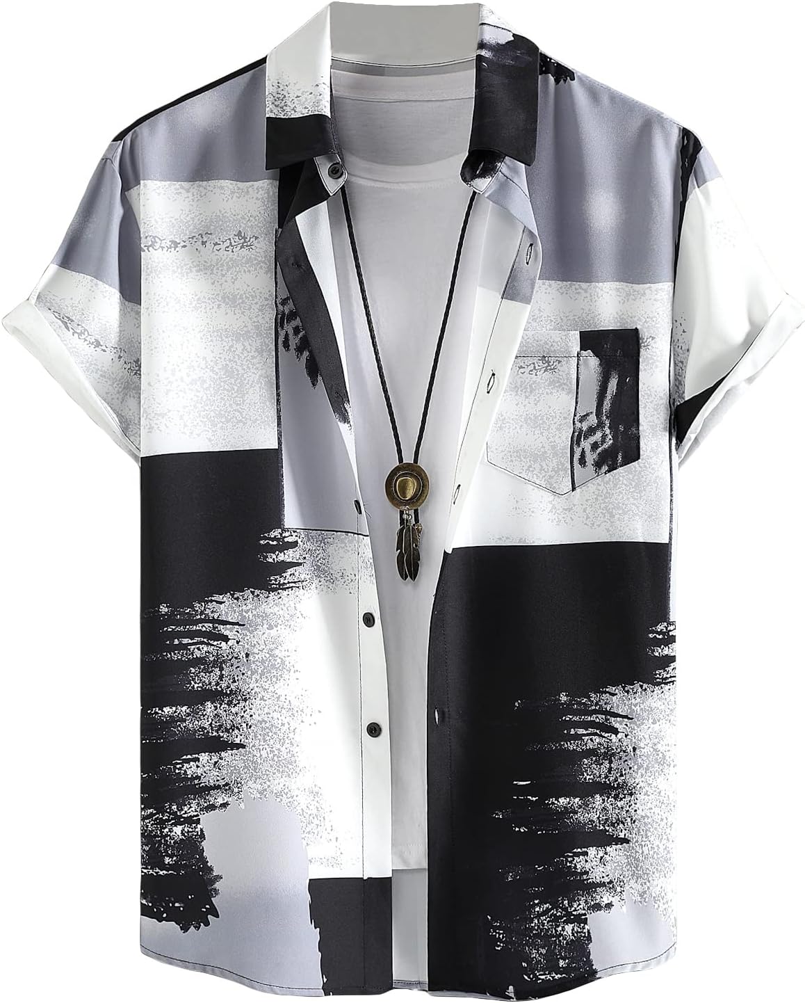 Floerns Men's Paisley Print Button Down Short Sleeve Beach Shirts Top