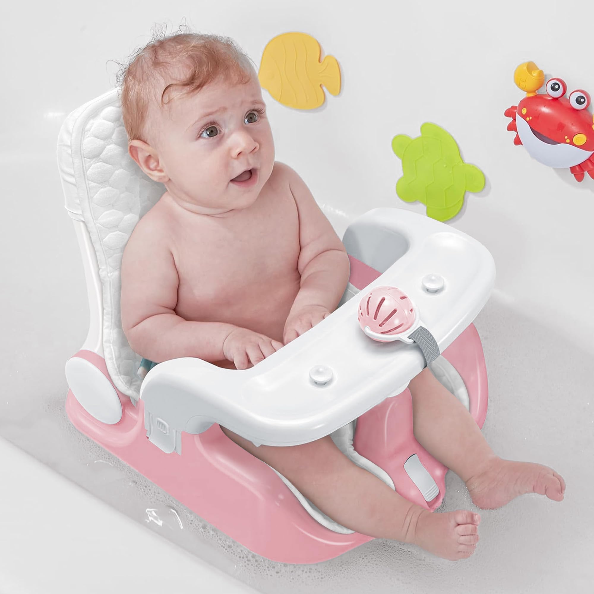 BabyBond Baby Bath Seat with Sitting & Lying 2 Modes, 3Speed Adjustment, Powerful