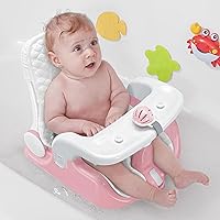 Vista 1 de BabyBond Asiento de Baño para Bebé con 2 Modos de Sentarse y Acostarse, Ajuste de 3 Velocidades, Potentes Ventosas, Silla de Baño para Bebés