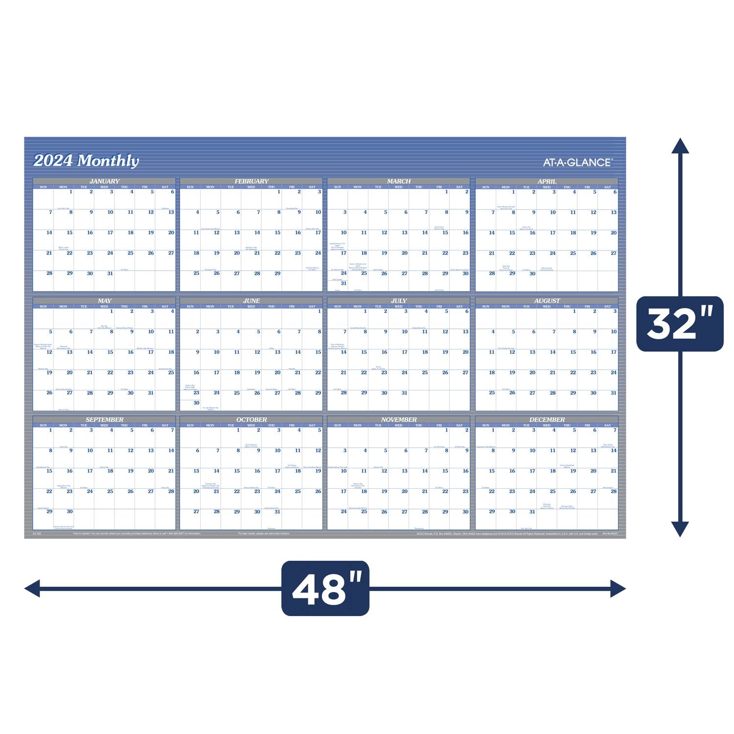 Wet-erase Marker Calendar AT-A-GLANCE 2026 Erasable Calendar, Dry Erase Wall Planner, 32" X 48", Extra Large, Vertical, Reversible (PM3102826 Dry Erase Calendar - View #2