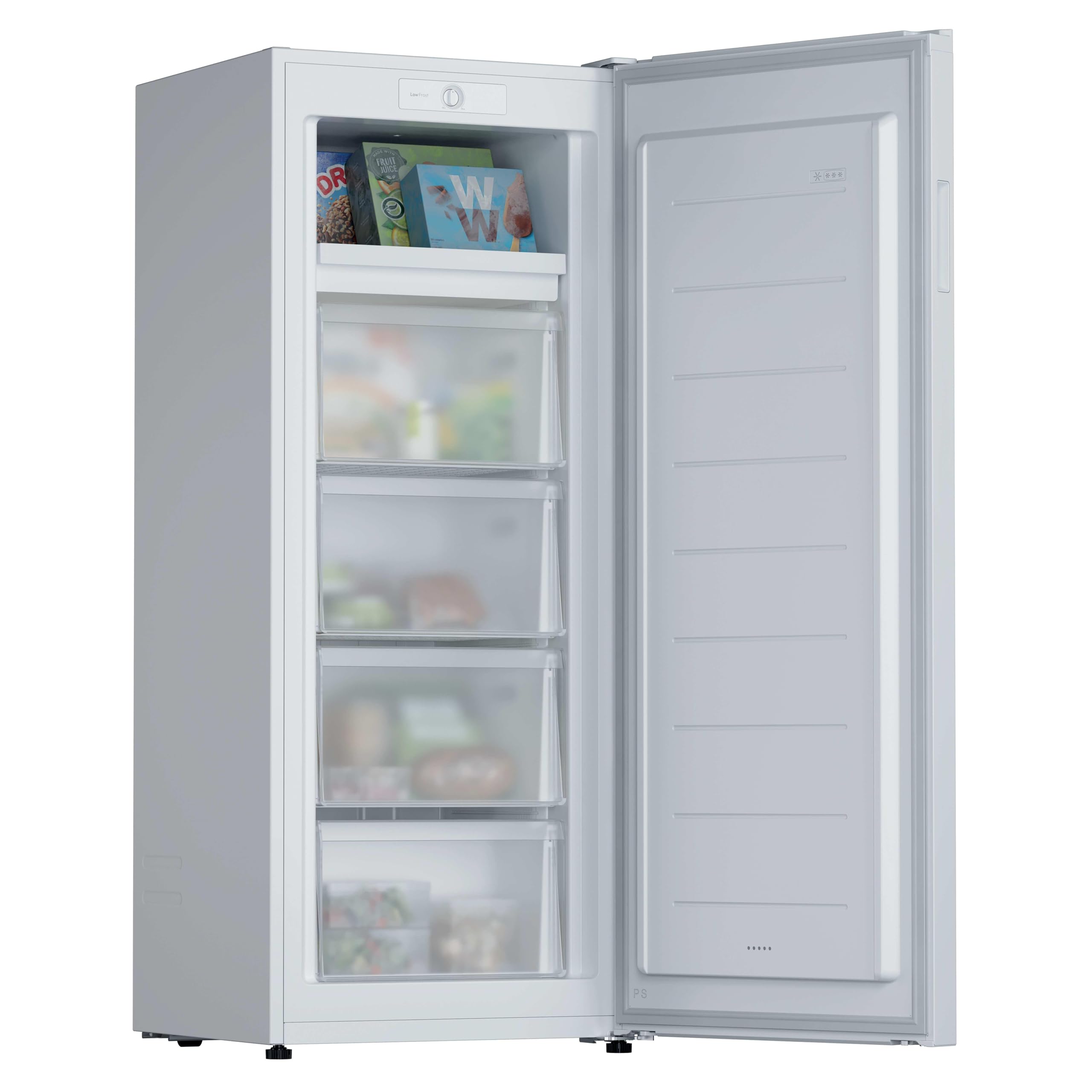 Candy Up Freezer 300 CNUQ2L513EW, congelatore verticale, larghezza 55 cm, 169 l, 3 cassetti, controllo meccanico della temperatura, gambe regolabili, illuminazione interna a LED, maniglia esterna, 37