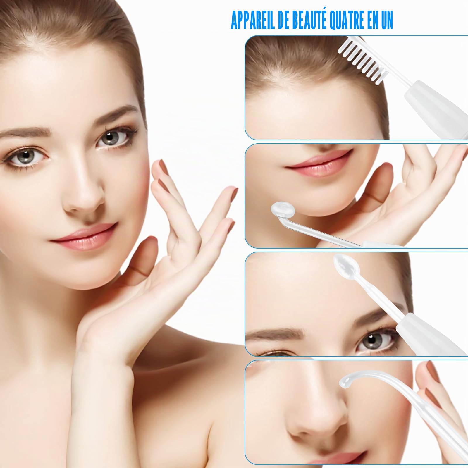 Bâton haute fréquence pour le visage, appareil facial à haute fréquence, 4 sondes, machine de beauté pour le visage, paroi haute fréquence, appareil de raffermissement de la peau pour les