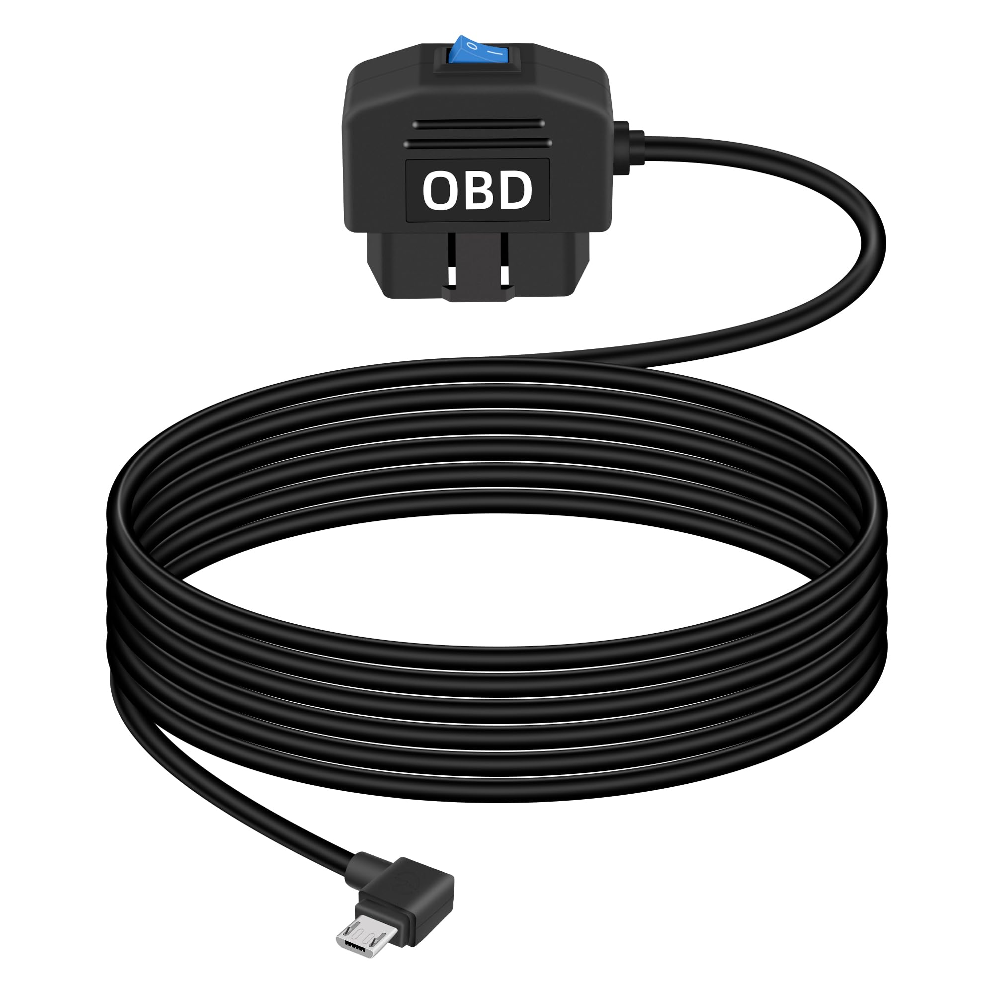 GELRHONR Right Angle OBD Power Cable for Dash Camera, Micro USB OBD2 Dashcam Hardwire Kit with 24 Hours Surveillance and Acc 2 Mode 11.5FT for EV Hybrid Fuel Vehicles(Right Angle Micro Black)