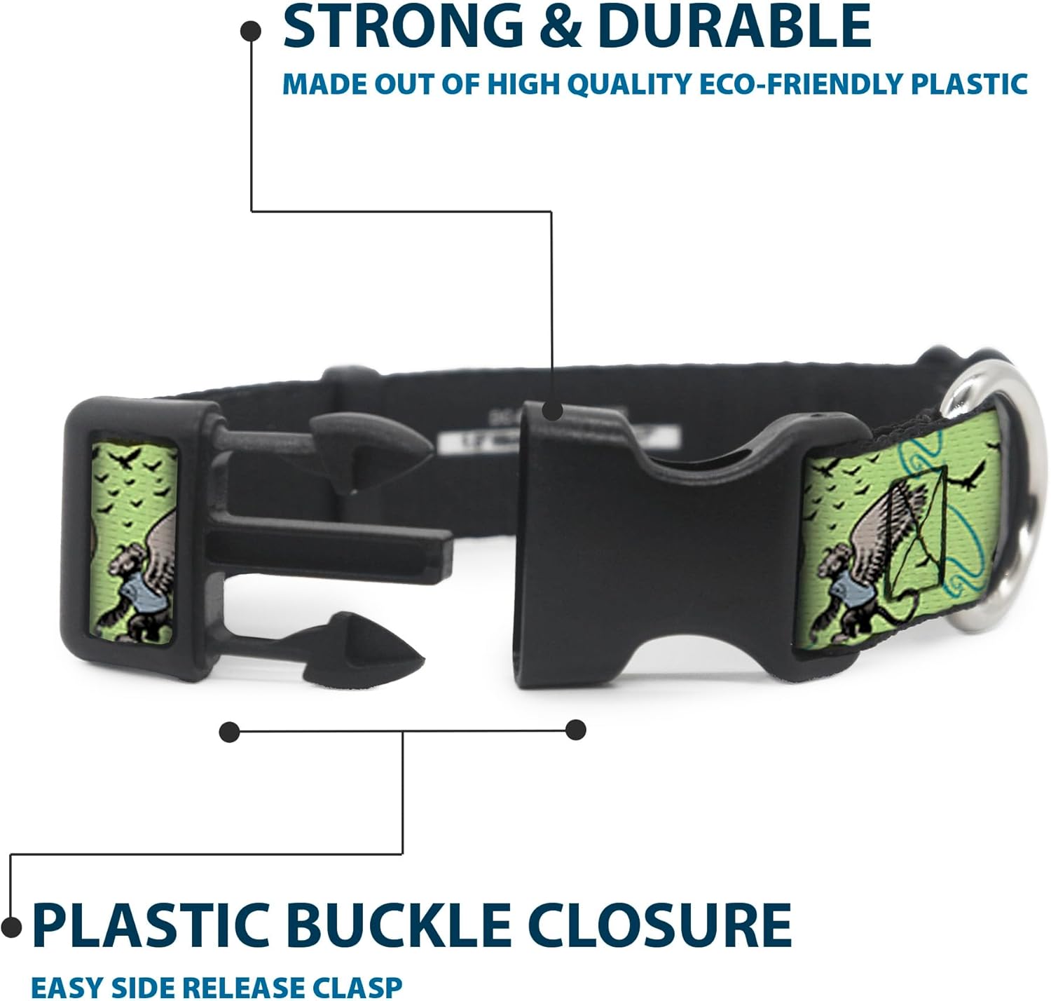 Movies Pet Collar, Dog Collar Plastic Buckle, The Wizard of Oz Wicked Witch of The West and Flying Monkeys, 13 to 17 Inches 1.5 Inch Wide