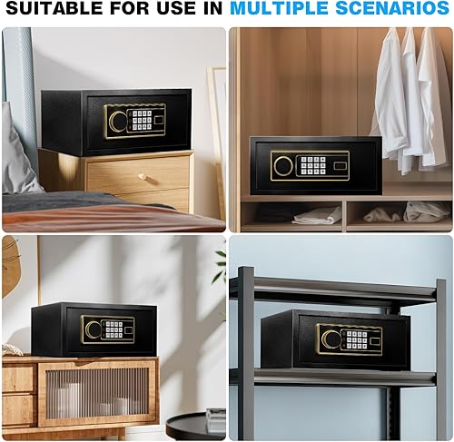 Miniatura 9 de Caja de seguridad ignífuga de 1.2 pies cúbicos para el hogar, caja de seguridad de acero para oficina y seguridad del hogar, teclado electrónico