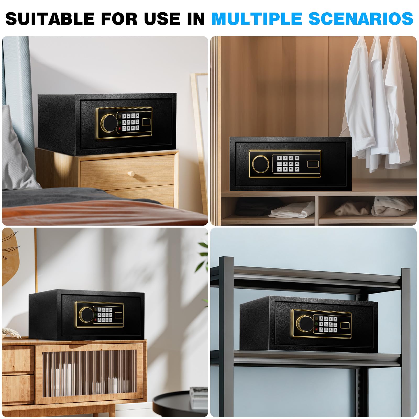 Scatola di sicurezza ignifuga da 1,2 Cu Ft per la casa - Cassetta di sicurezza in acciaio per ufficio e sicurezza domestica, tastiera elettronica digitale, sistema di allarme, modalità
