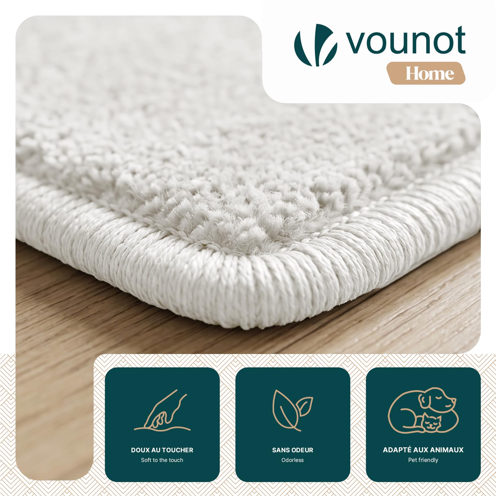 VOUNOT® Alfombra Moderna para Salón 200x300 cm, Pelo Corto Suave y Lavable, con Base y Alfombrilla Antideslizante Doble, para Dormitorio o Habitación, Crema