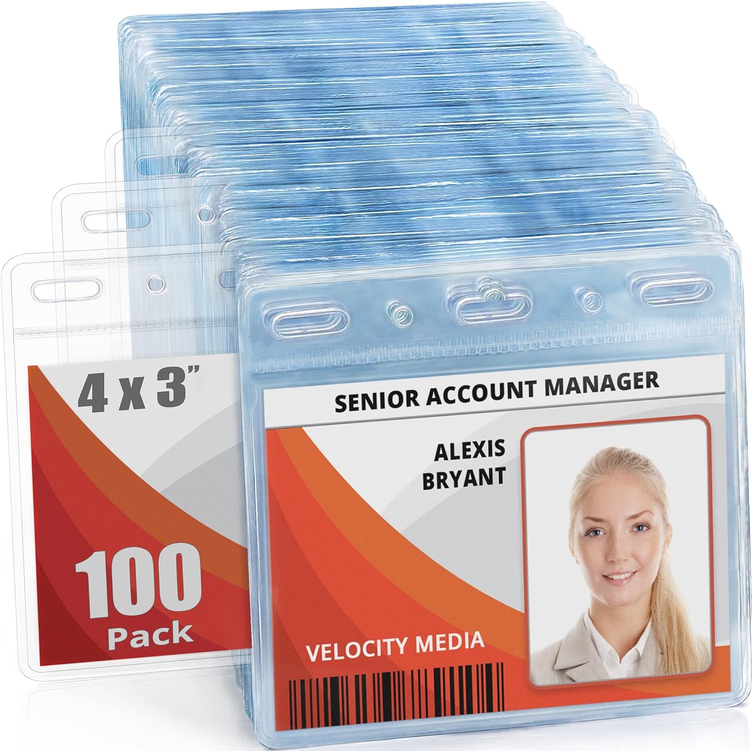 100 Protège-cartes PVC Avec Clip Métal – Format Horizontal, Transparent – Pour Inserts 10,2 X 7,6 Cm – Porte-badge étanche