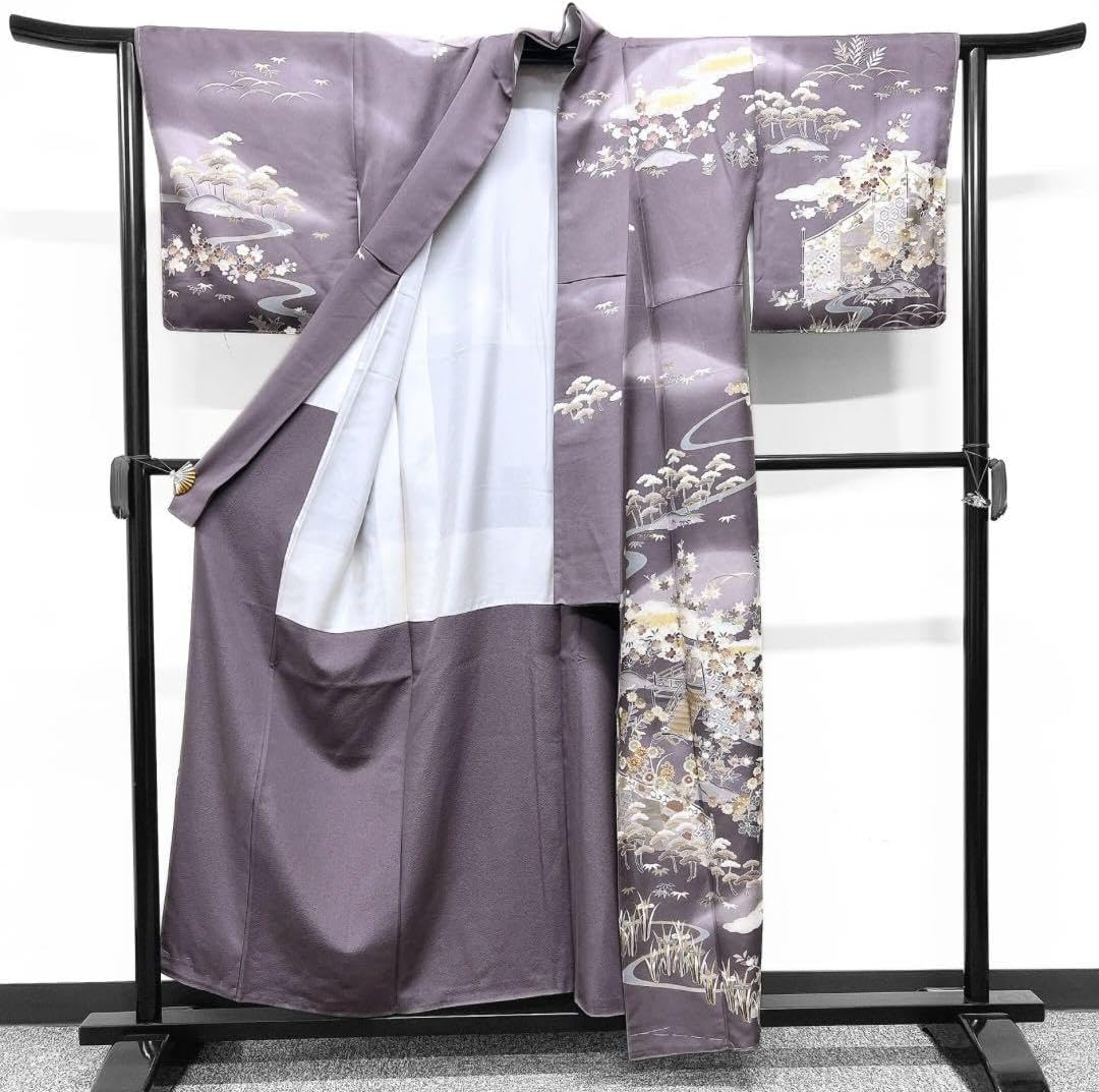 洗える着物 夏用 絽 五つ紋 桐紋 黒 シルック 着物 075tz 洗える着物