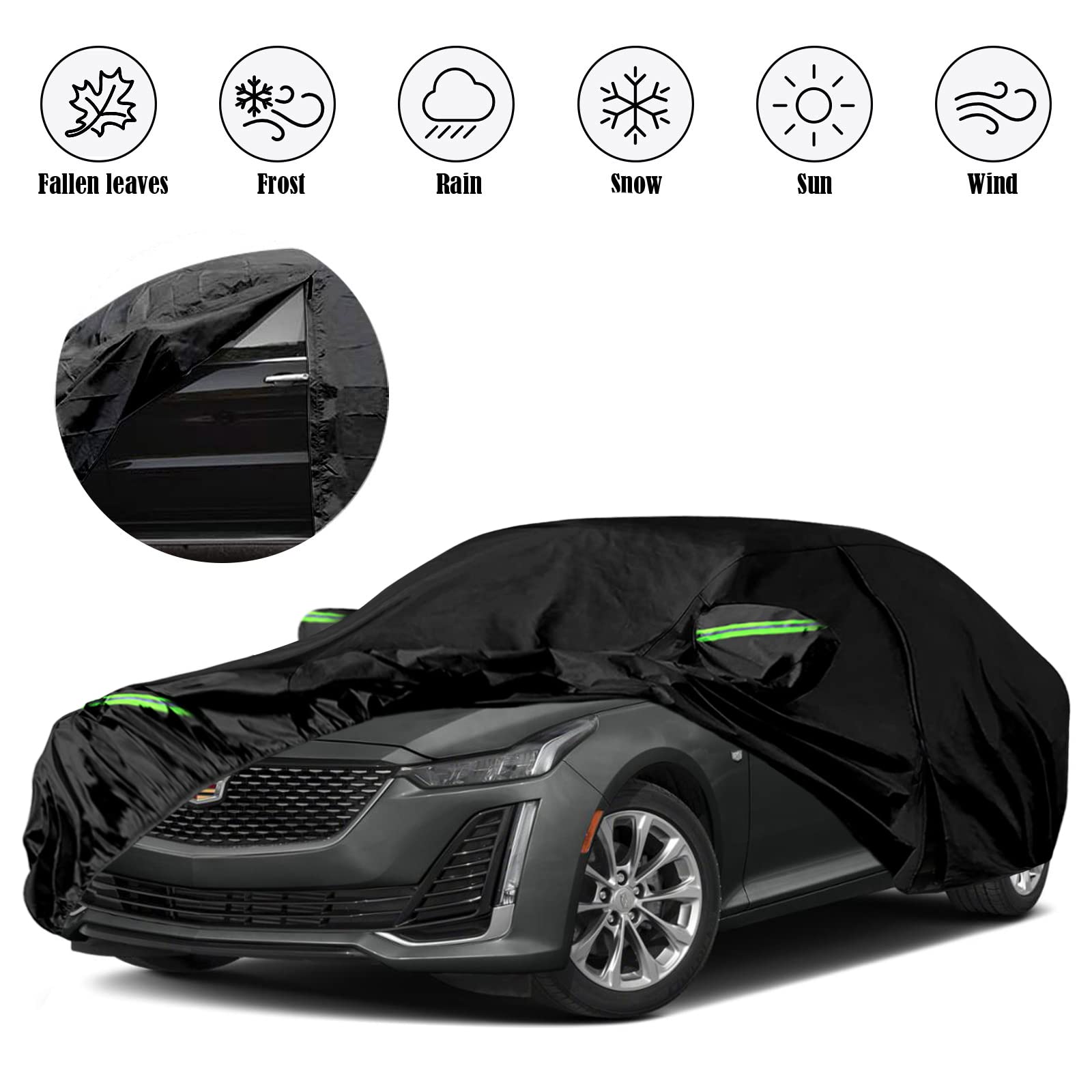 Waterproof Car Covers Replace for 2019-2025 Cadillac CT5 6 Layers All Weather Car Cover with Zipper Door Windproof — view 7