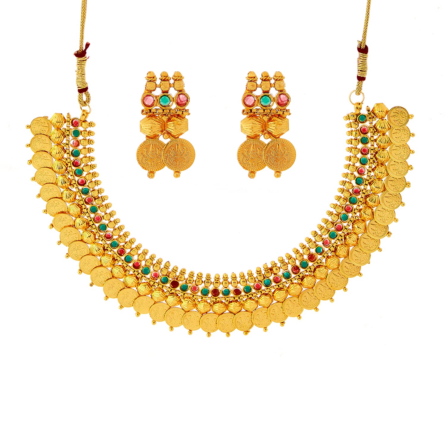ZENEME Maa Lakshmi Coin Traditional Necklace Set With Earring Jewellery For Women & Girls (Green) (B01FDR0R48) Amazon Price History, Amazon Price Tracker