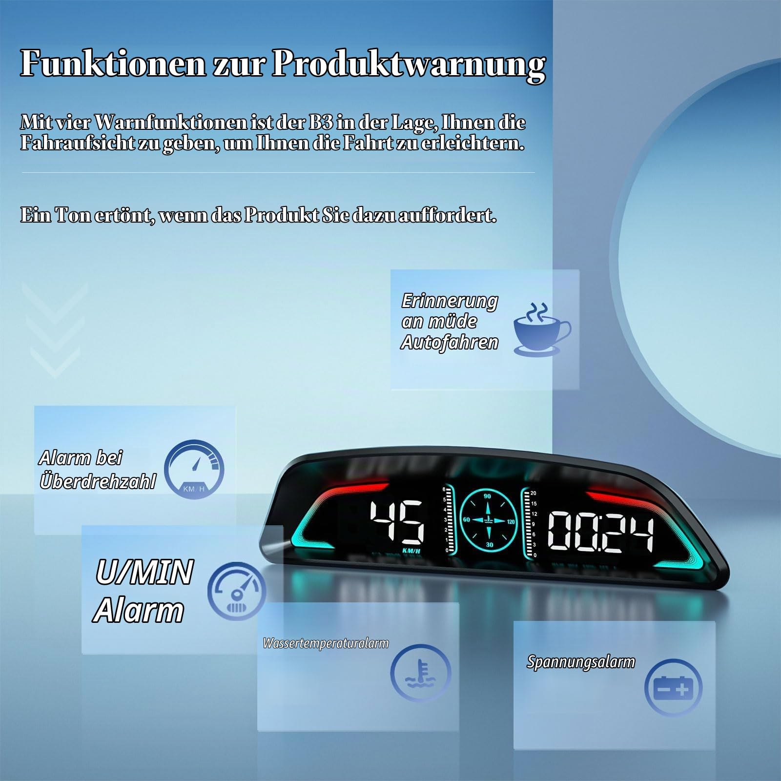 Car HUD Head Up Display, MPH and KM/H, AMROOLOO, Heads Up Display Car, Display Car Speed, RPM, Time and Other Functions, Digital Speedometer Auto MPH