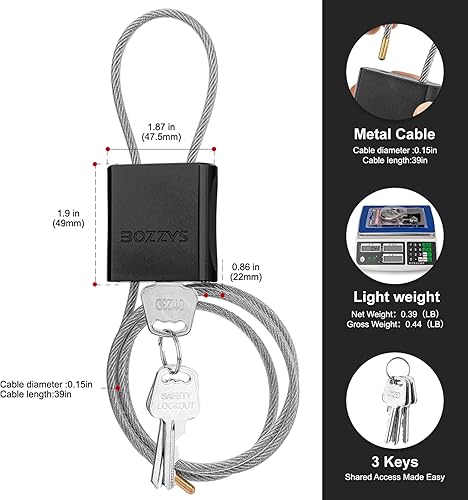 Miniatura 2 de Candado de cable con 3 llaves  3.28 pies de largo, D 16 pulgadas (0.157 in) candado de cable de acero ajustable  Cerraduras de aluminio para