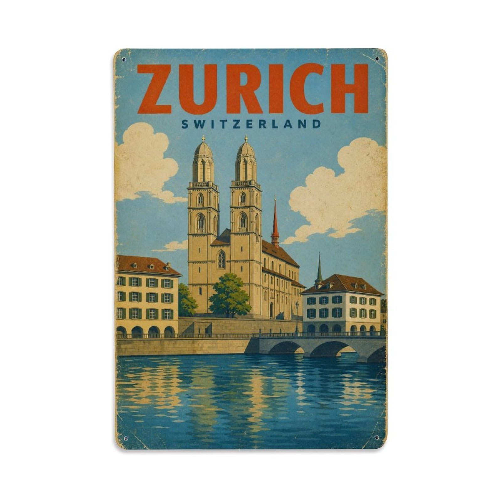 Travel Vintage Switzerland Zurich Metal Tin Sign