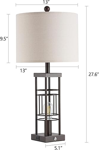 Miniatura 7 de Juego de 2 lámparas de mesa de granja de 29 pulgadas con puertos USB, lámpara de mesa alta con 2 bombillas de luz nocturna, lámpara de noche de