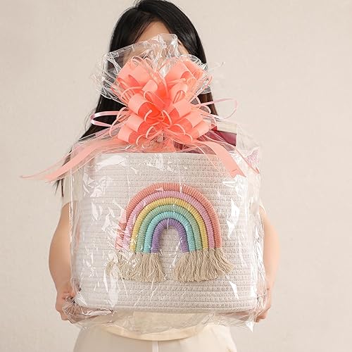 Miniatura 3 de INough Cestas de almacenamiento de juguetes cesta de almacenamiento de cuerda de algodón tejida con decoración de arco iris para niños, cestas de