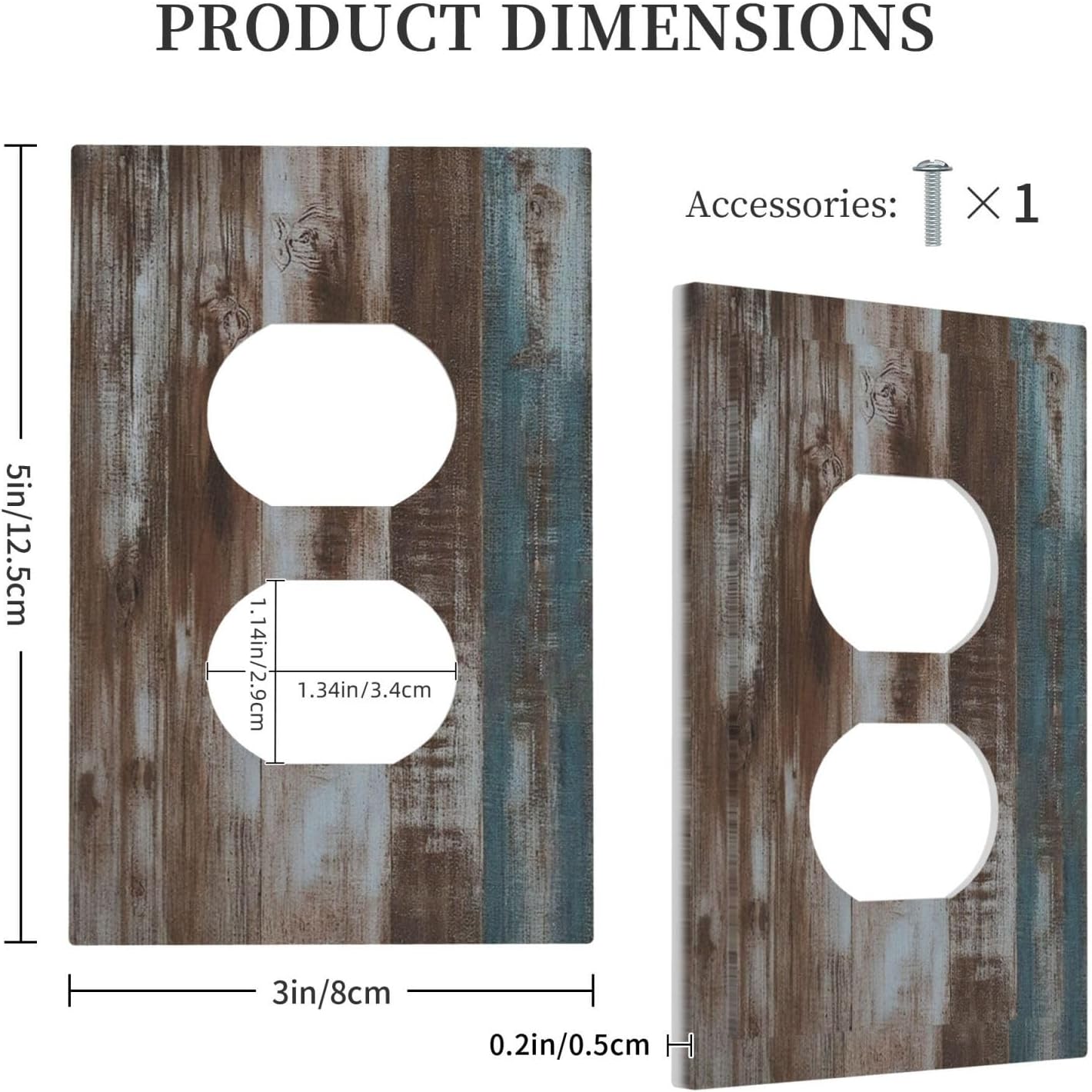 Vintage Blue Brown Wood Grain Outlet Covers 1 Gang Duplex Electrical Receptacle Faceplate Light Switch Cover Wall Plate Decorative Switch Plates for Bedroom Farmhouse Decor