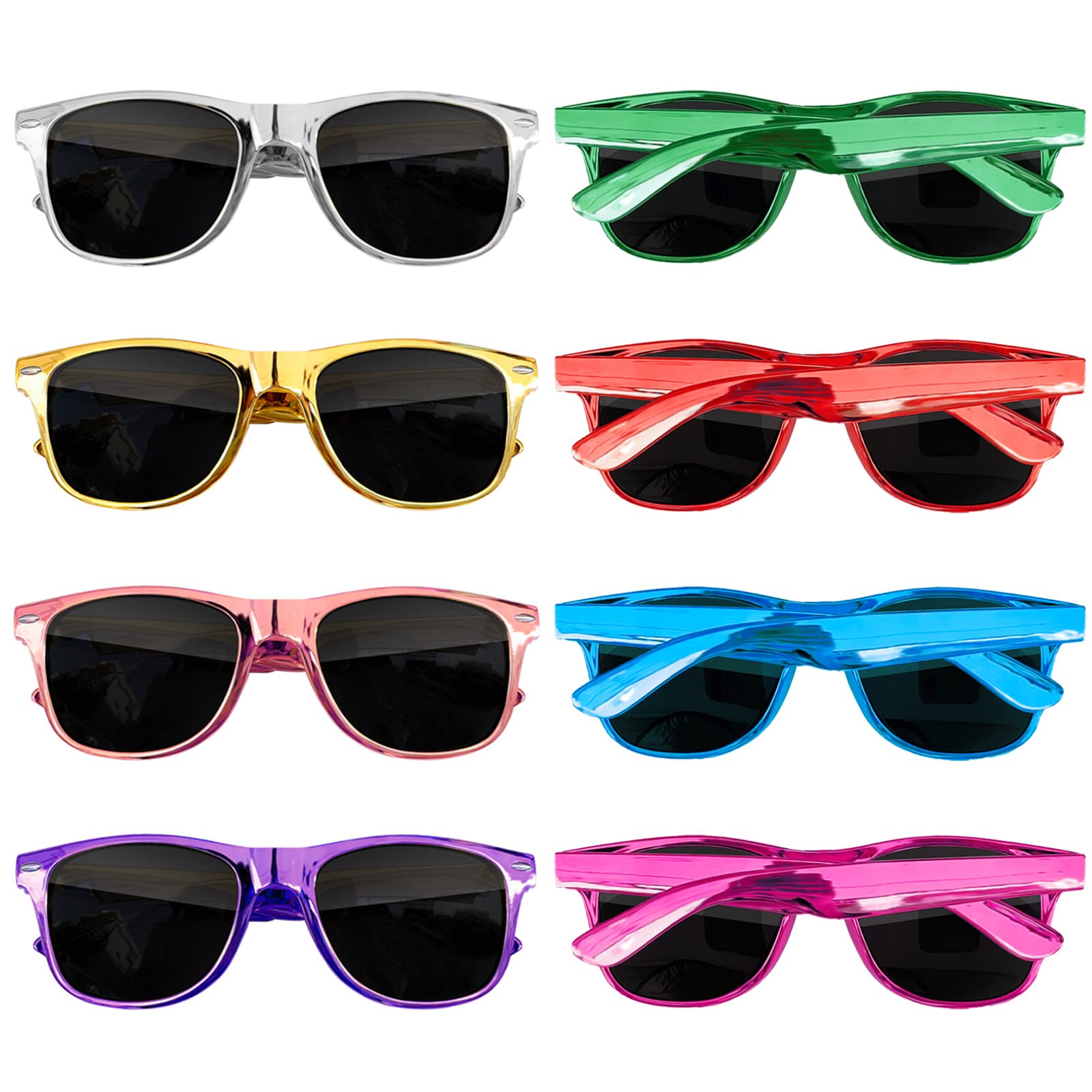 Pibupibu8 Pack Metallic Neon Color Party Favor Supplies Unisex Sunglasses, UV400 Protection
