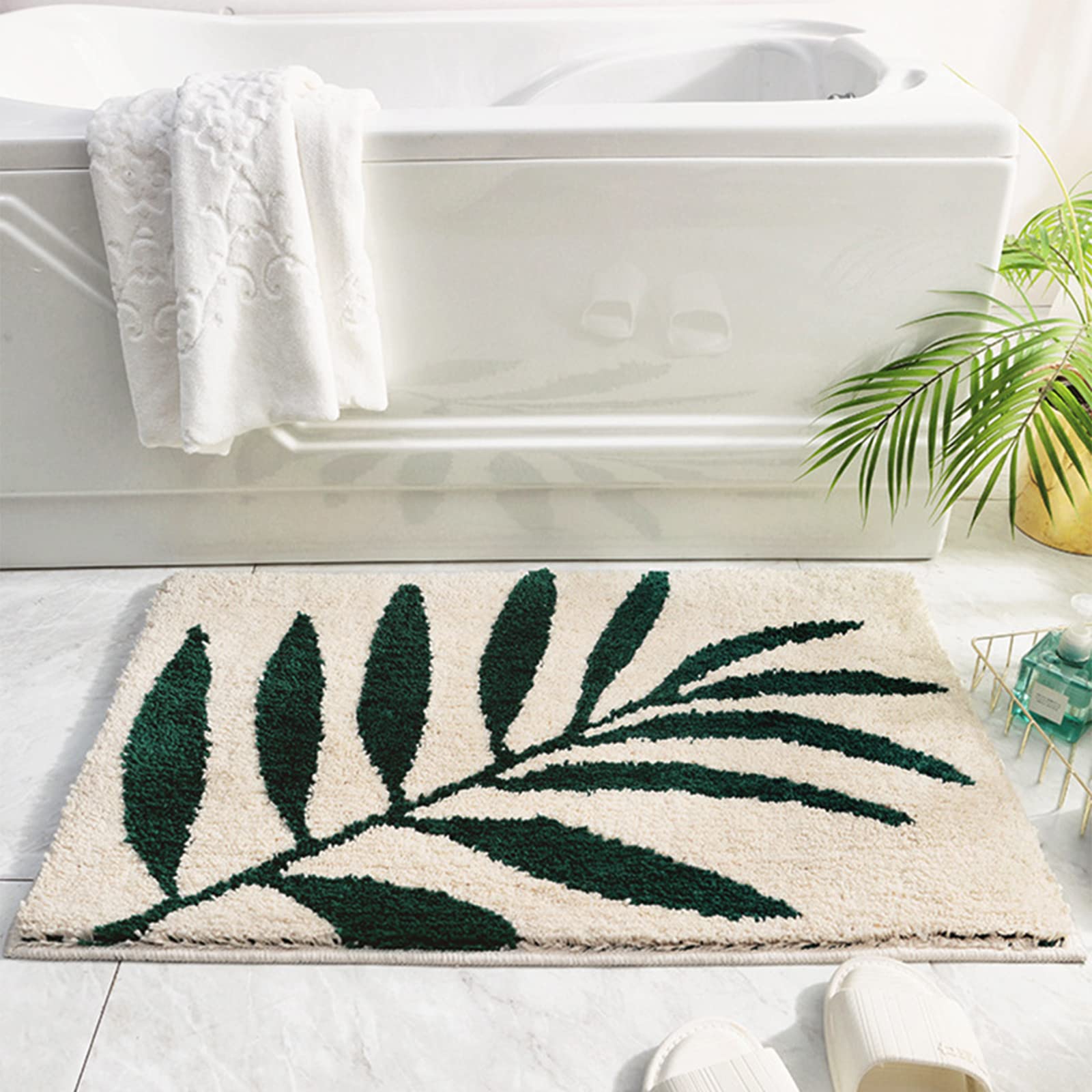 Luxury Plush Comfortable Carpet for Bath Room,Perfect Decoration Small Plush Non Slip Carpet,Beautiful Design,Machine Washable,Thick Super Soft Best Absorbent Mat Rugs 50 * 80CM (Dark Green)