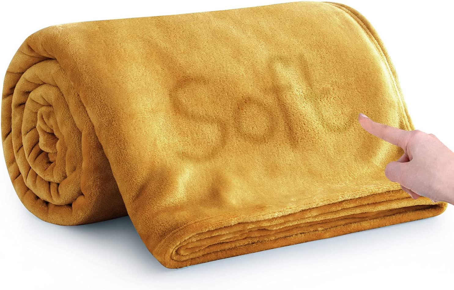 MOONLIGHT20015 Fleece Blanket King Size for Bed - Soft Cosy Fluffy Throw Blankets, 400 GSM Silk Touch Warm Extra Large Throws for Audlts, Mustard, 270x230 Cm