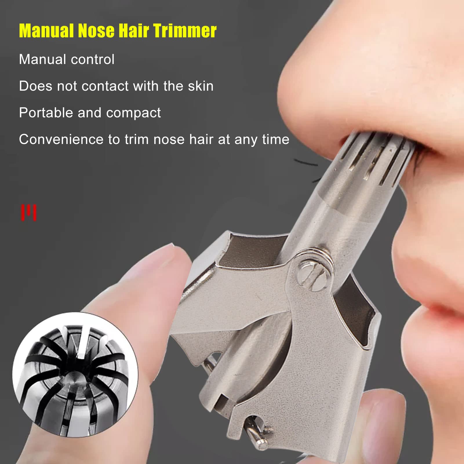 Manual Nose Hair Trimmer, 360 Degrees Rotate Stainless Steel with R Round Head Nasal Hair Trimmer Nasal Hair Cutter for Men