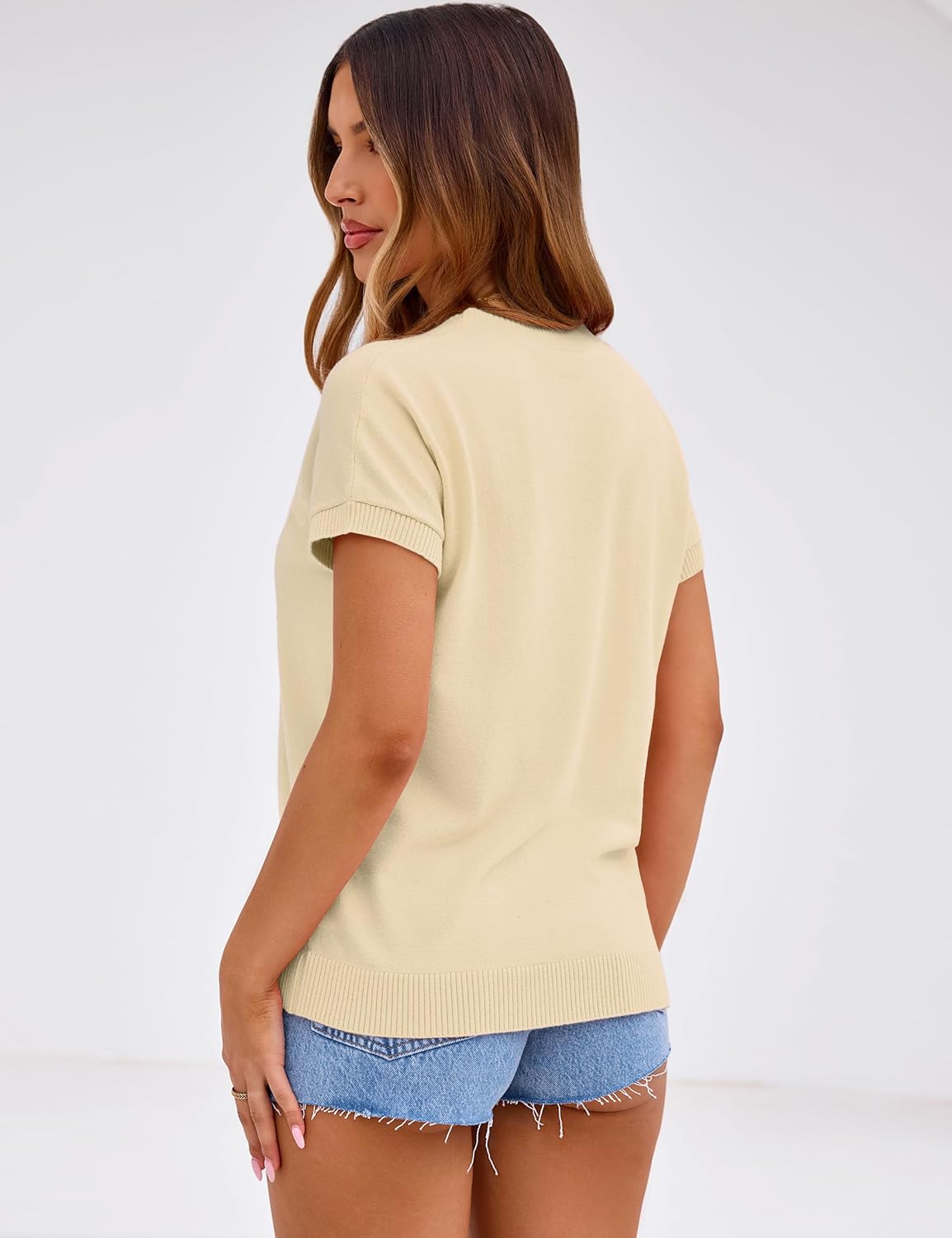 Totatuit Short Sleeve Sweaters for Womens Summer Crew Neck Knit Sweater Shirts Business Casual Work Tops 2026 Spring Outfits - Image 5