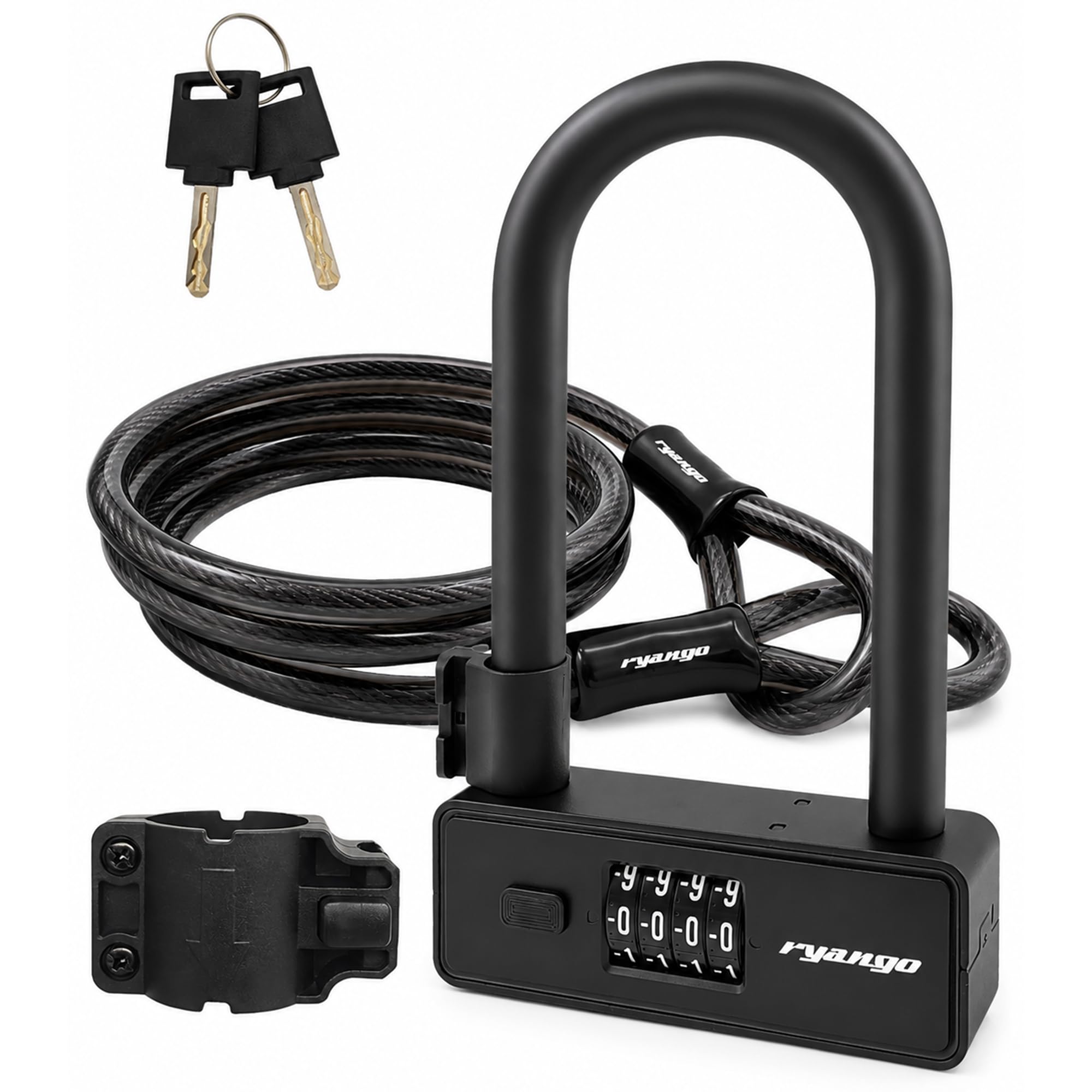 Bike U Lock 4 Digit Combination Anti-Theft with 6ft Steel Cable and Mount