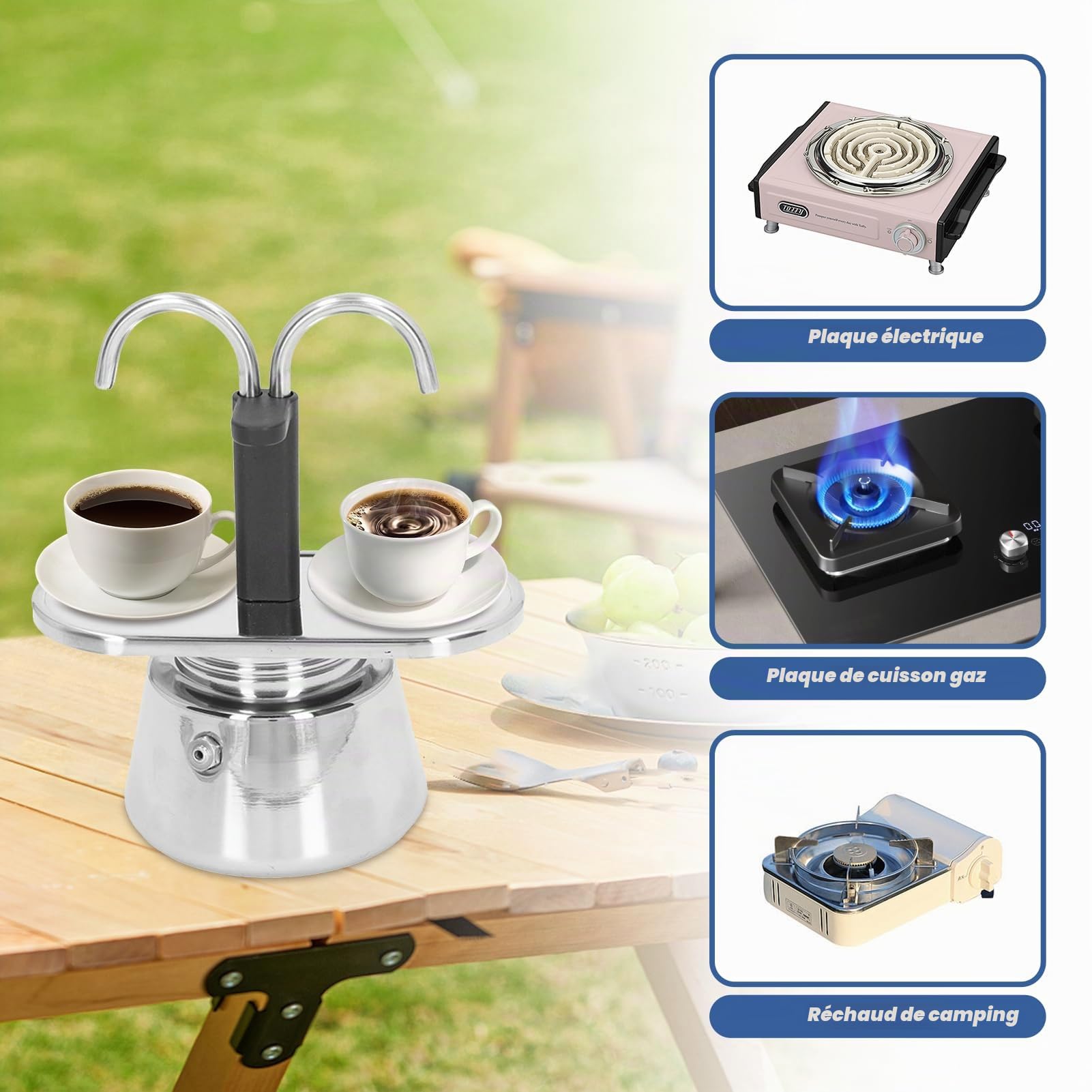 Topyond Moka Pot Cafetière En Acier Inoxydable De 100 Ml Avec Passoire épaisse à Double Tuyau Et Poignée Antidérapante Anti-brûlure Moka Express Cafetière Italienne Et Mini Cafetière