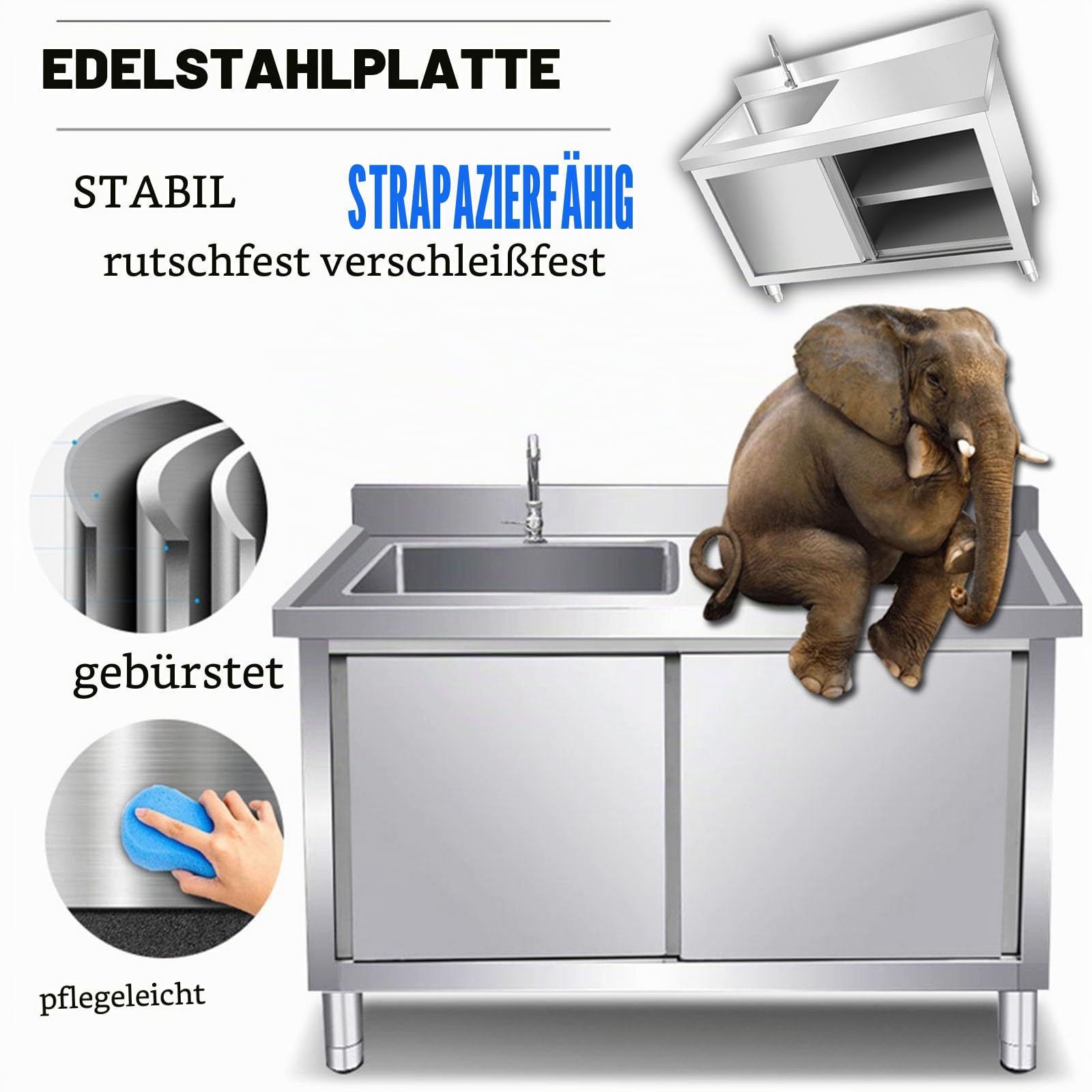 Edelstahl Spültisch Spülenschrank, Mit Spüle Und Armatur, Outdoor Spüle, Freistehende Mobile Schranktür, Mit Unterschrank, Spülbecken Ausgussbecken Küchenspüle, Für Außen Werkstatt Küche(120x50cm)