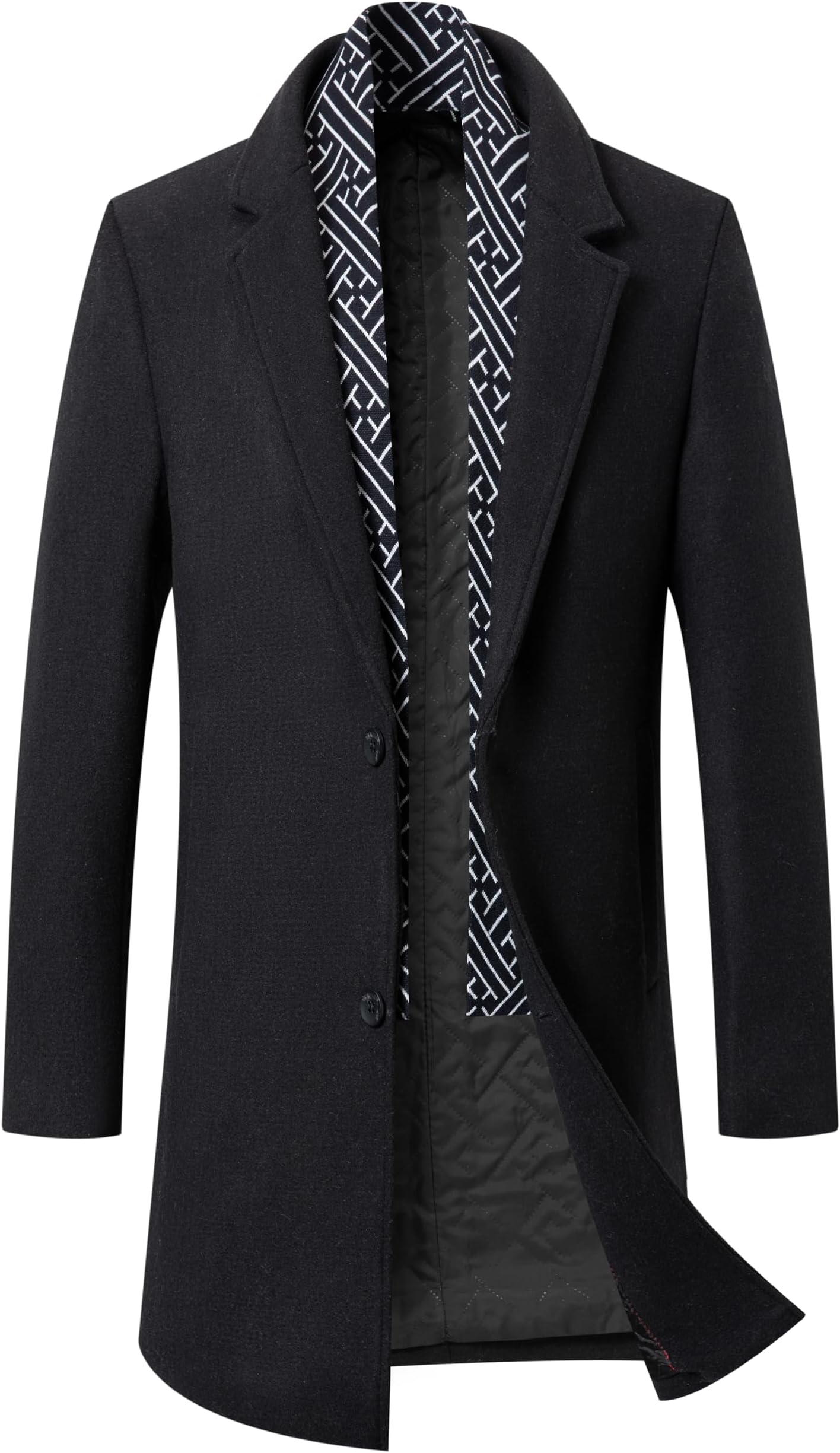 PRIJOUHE Men's Wool Coat Hoodie Long Trench Coat Cotton Casual Woollen Overcoat Jacket