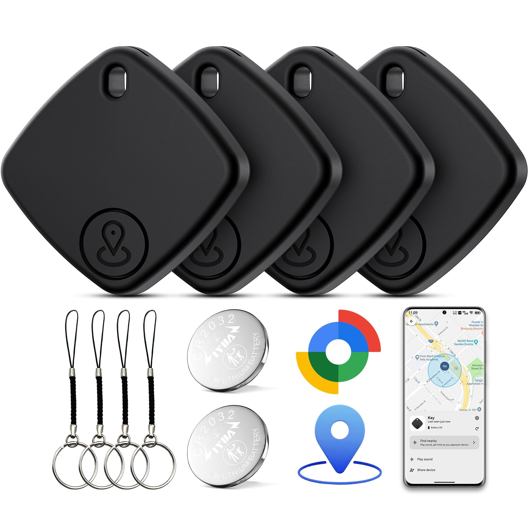 Smart Tracker Bluetooth 4 Pezzi IP67 Impermeabile Compatibile con Google Find Hub per Chiavi Bagagli Valigie (nero)
