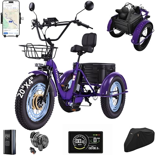 T3 Electric Tricycle for Adults, 20"x4" Fat Tire Folding Electric Trike, 750W 48V 20.8Ah Long-Range Battery, Built-in Speaker, USB Port, 20MPH 75KM 7 Speed, 3 Wheel E-Trike