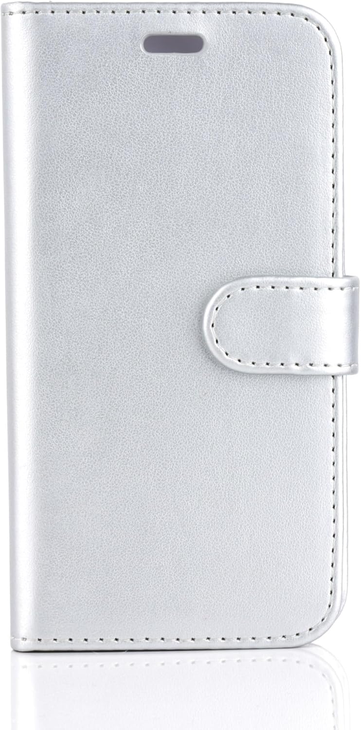For Apple iPhone 6 / 6S / 7/8 / SE (2nd Gen) 2020 / SE (3rd Gen) 2022 Phone Case, Cover, Flip, Wallet, Folio, Leather/Gel, Audio Cutout, Card Slots, Photo ID Section (Silver)