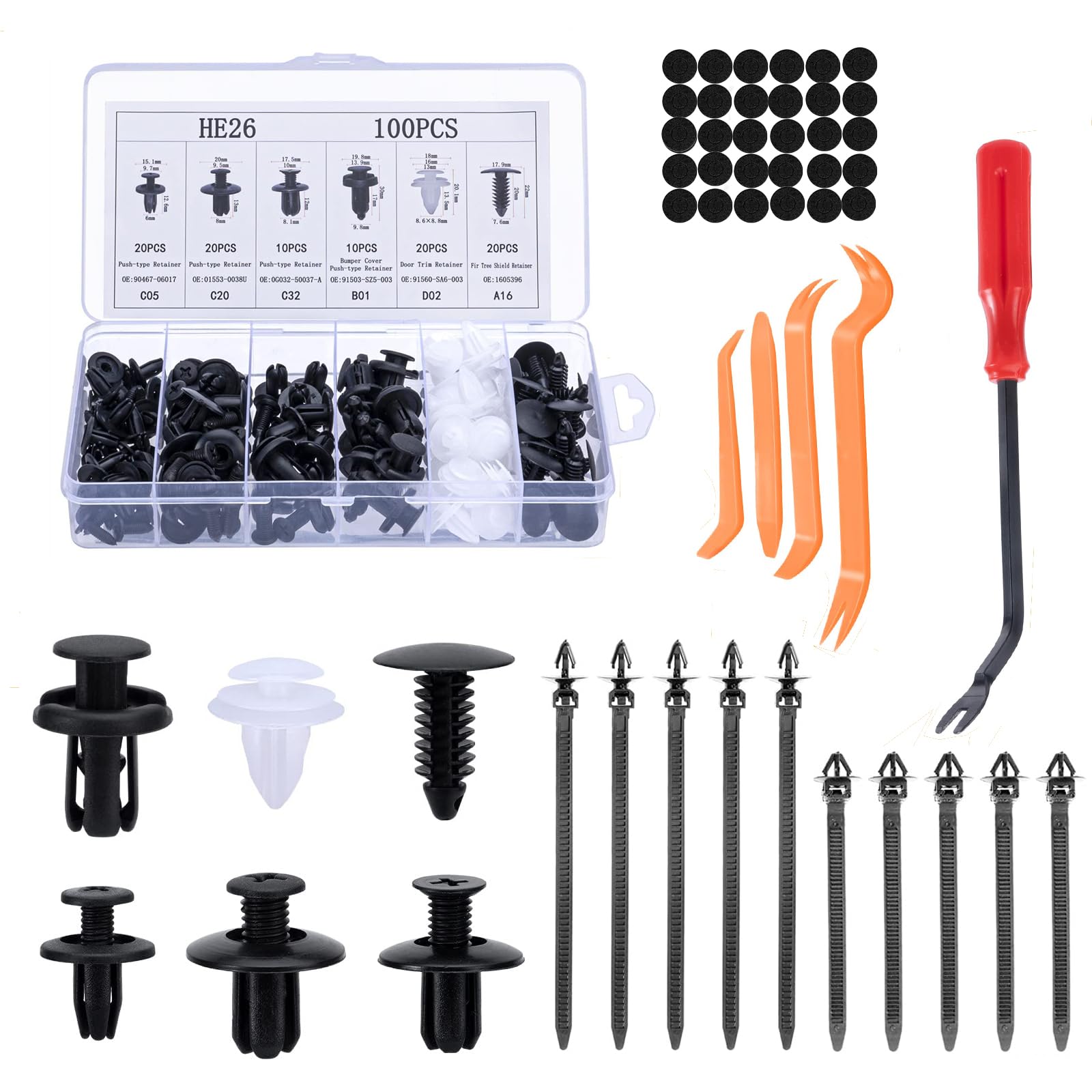 YUANQI 145 Pcs Car Retainer Clips Kit for Seat Ateca FR Facelift/Cupra Ateca 2017-2024, Auto Door Trim Panel Bumper Push Retainers, Includes Trim Removal Tools, Cable Ties and Sponge Cushions