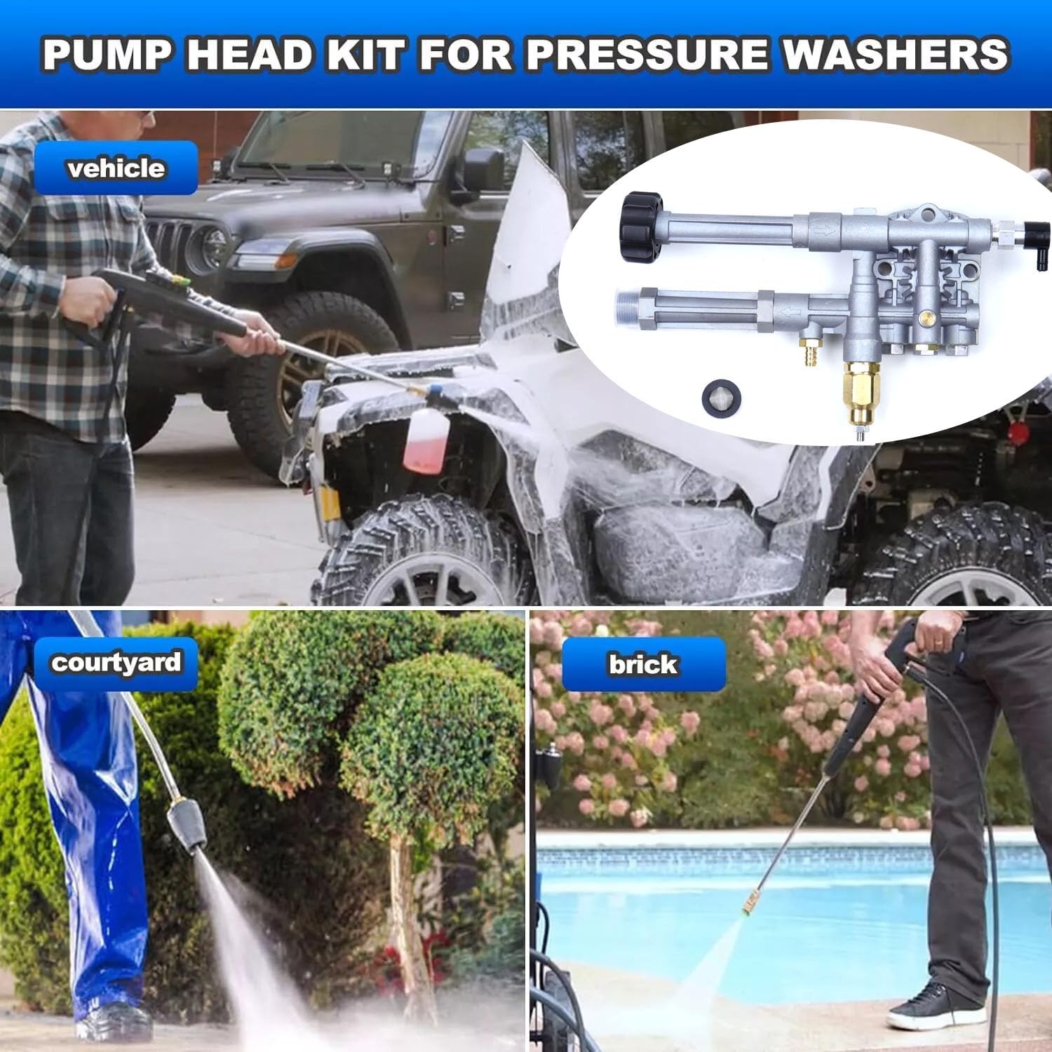 Pressure Washer Pump Head Assy Aluminum AR42518 AR43061 AR42940 Compatible with Troy Bilt RMW SRMW Series Pumps RMW2.2G24 2G23B 2G24 2G20 2G25 SRMW2.2G26