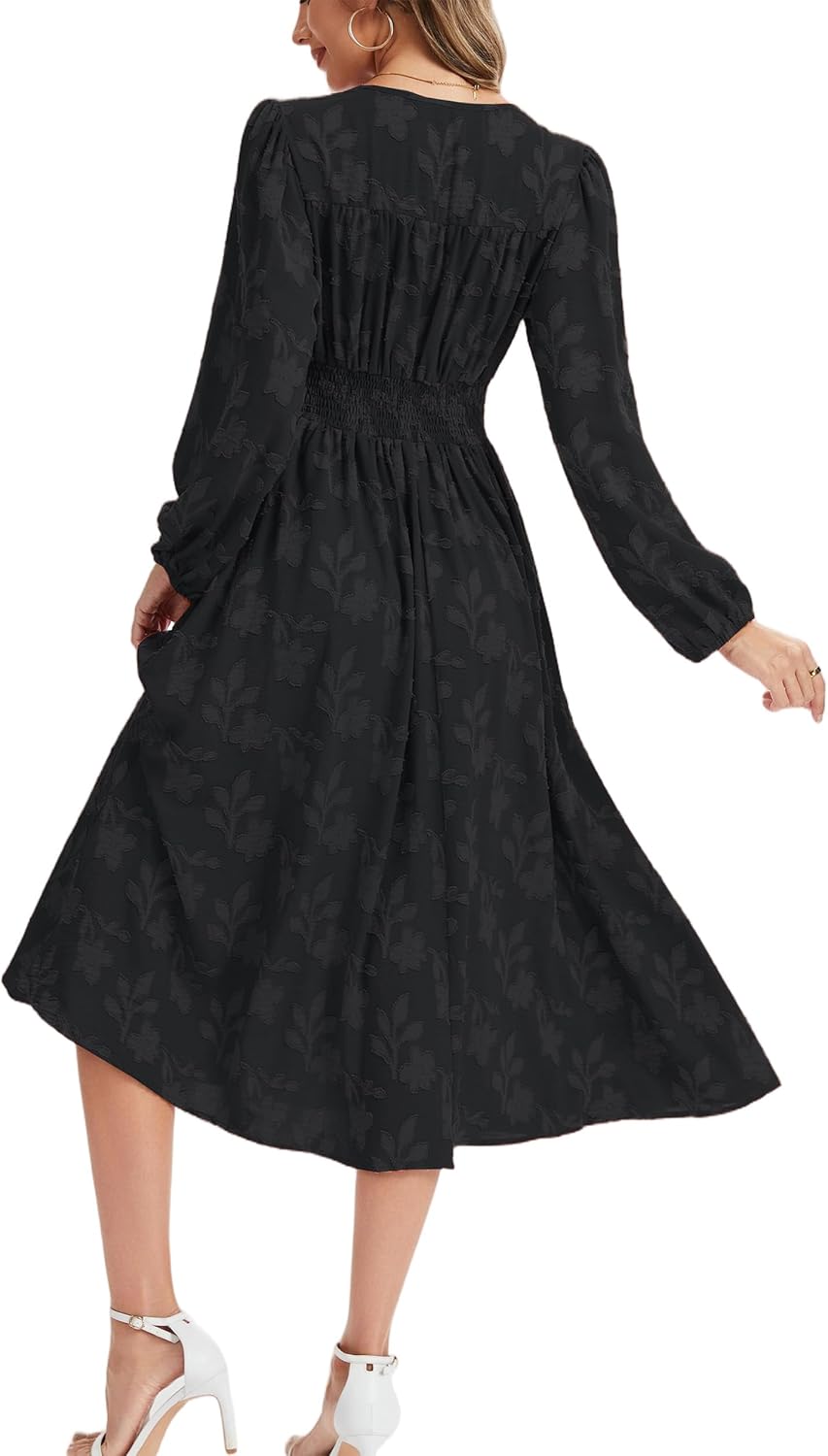 Kormei Womens Boho Floral Long Sleeve Maxi Dress V Neck Empire Waist Fall Wedding Guest Dresses with Pockets - Image 5