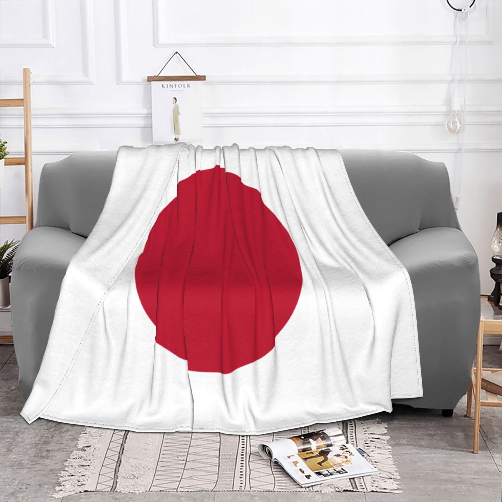 Manta de viaje portátil de 80 x 60 pulgadas, suave, resistente a las arrugas, plegable, exquisito estampado de bandera japonesa