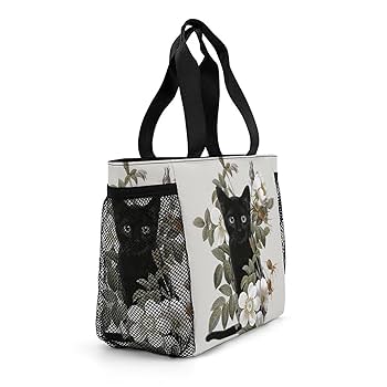 Amazon.co.jp: レディース トートバッグ 花 黒猫 ネコ柄 猫柄