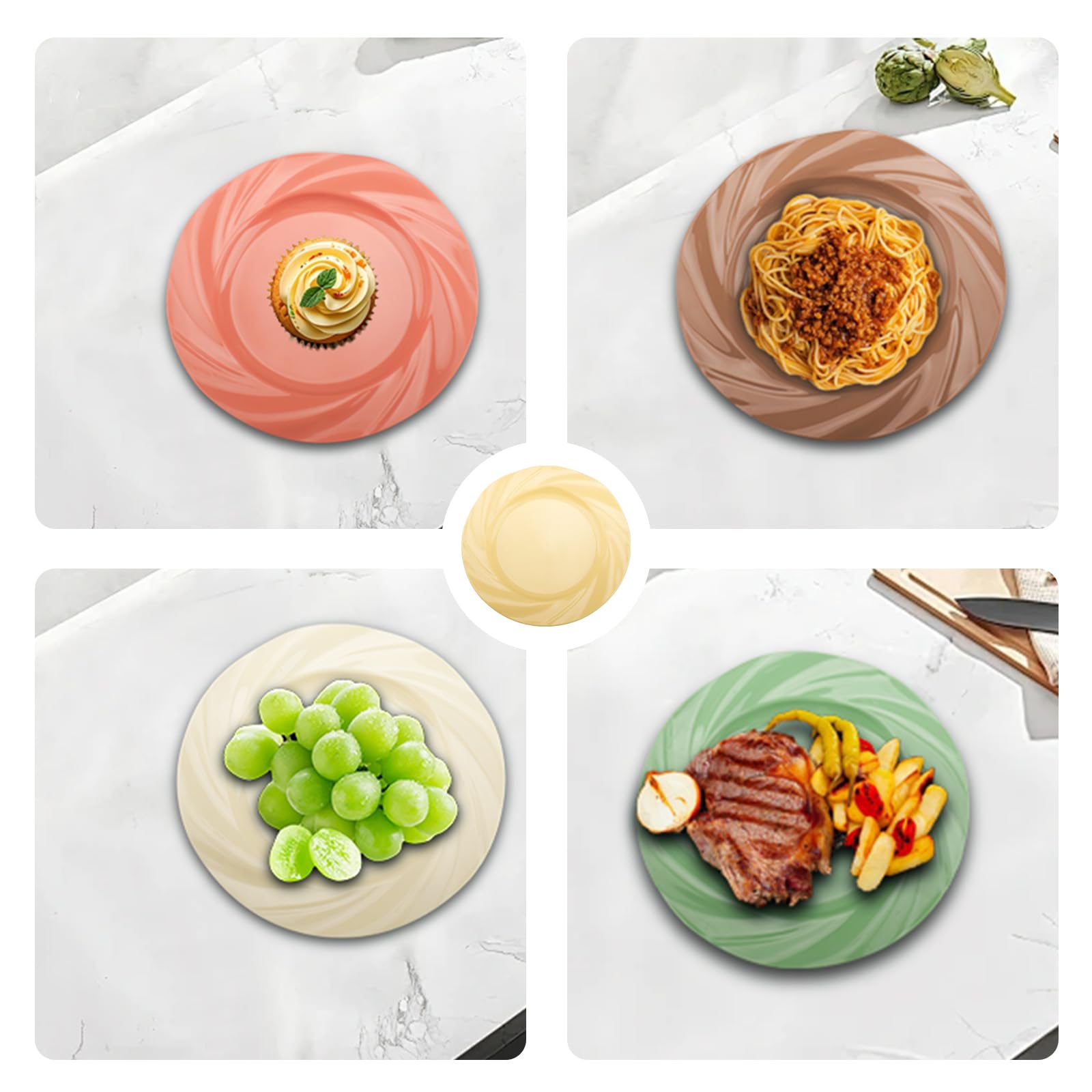 Set di 8 Piatti in Plastica Riutilizzabili Piatti da Dessert Piatti per Pasta 19,5 x 1,5cm Set di Piatti per Tagliatelle, Insalate, Bistecche