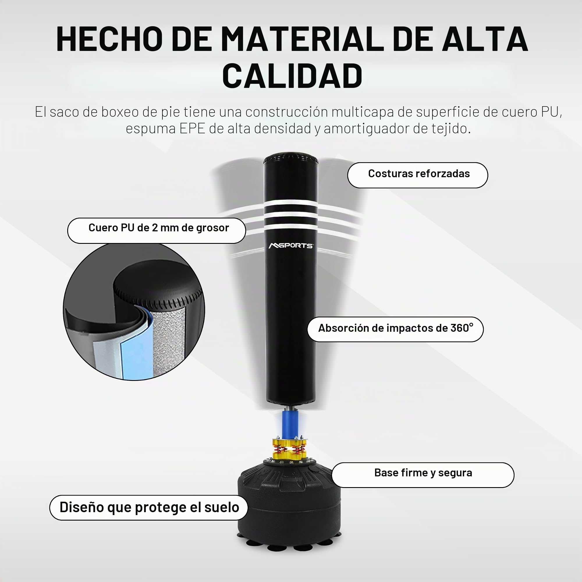 MSPORTS Saco de boxeo premium de pie con base, saco de boxeo para casa y fitness, kickboxing, artes marciales mixtas y entrenamiento de fuerza, soporte resistente y material duradero