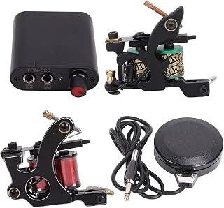 Complete Tattoo Machine Kit, Liner Shader Coil Tattoo Machine for Beginners Tattooists, Tattoo Power Supply Transfer Paper Set 90‑265V (US Plug)