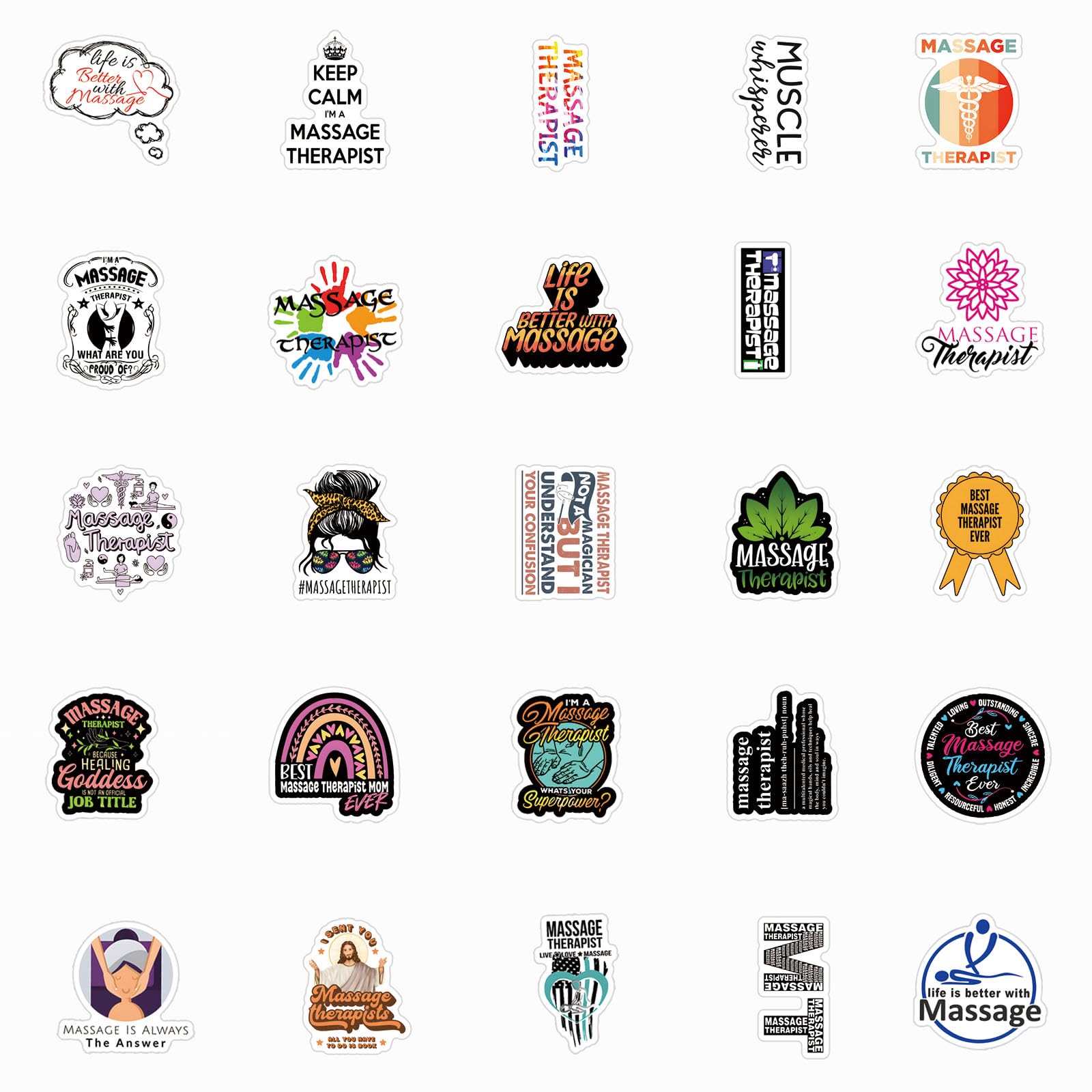 60Pcs Massage Therapists Stickers Pack, Aesthetic Vinyl Waterproof Sticker Decals for Water Bottle,Laptop,Phone,Skateboard,Scrapbooking,Bumper for Party Supply Decor Favor…