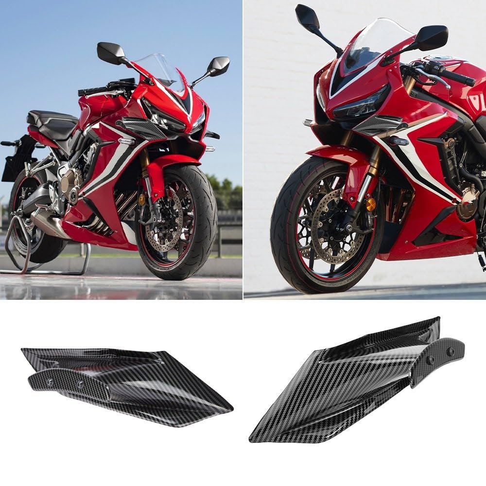 Aerodinamica per Moto Per CBR650R CBR 650R 2019-2021 Kit spoiler anteriore | Kit copertura protezione venti Fisso Winglet Carenatura Winglets Ala aerodinamica(Carbon Fiber)