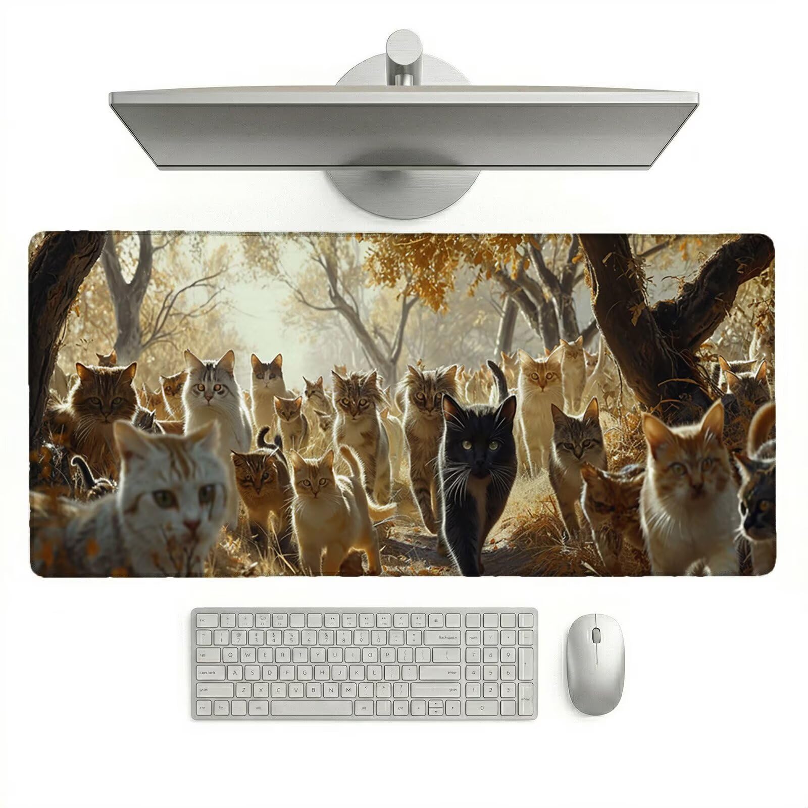 Alfombrilla Ratón XXL 1200 x 600 x 3 mm, Alfombrilla Escritorio, Bosque Grande Protector de Mesa con Base de Goma Antideslizante y Bordes Cosidos, Impermeable, para Oficina, PC, Gaming (Gato) L-x6804