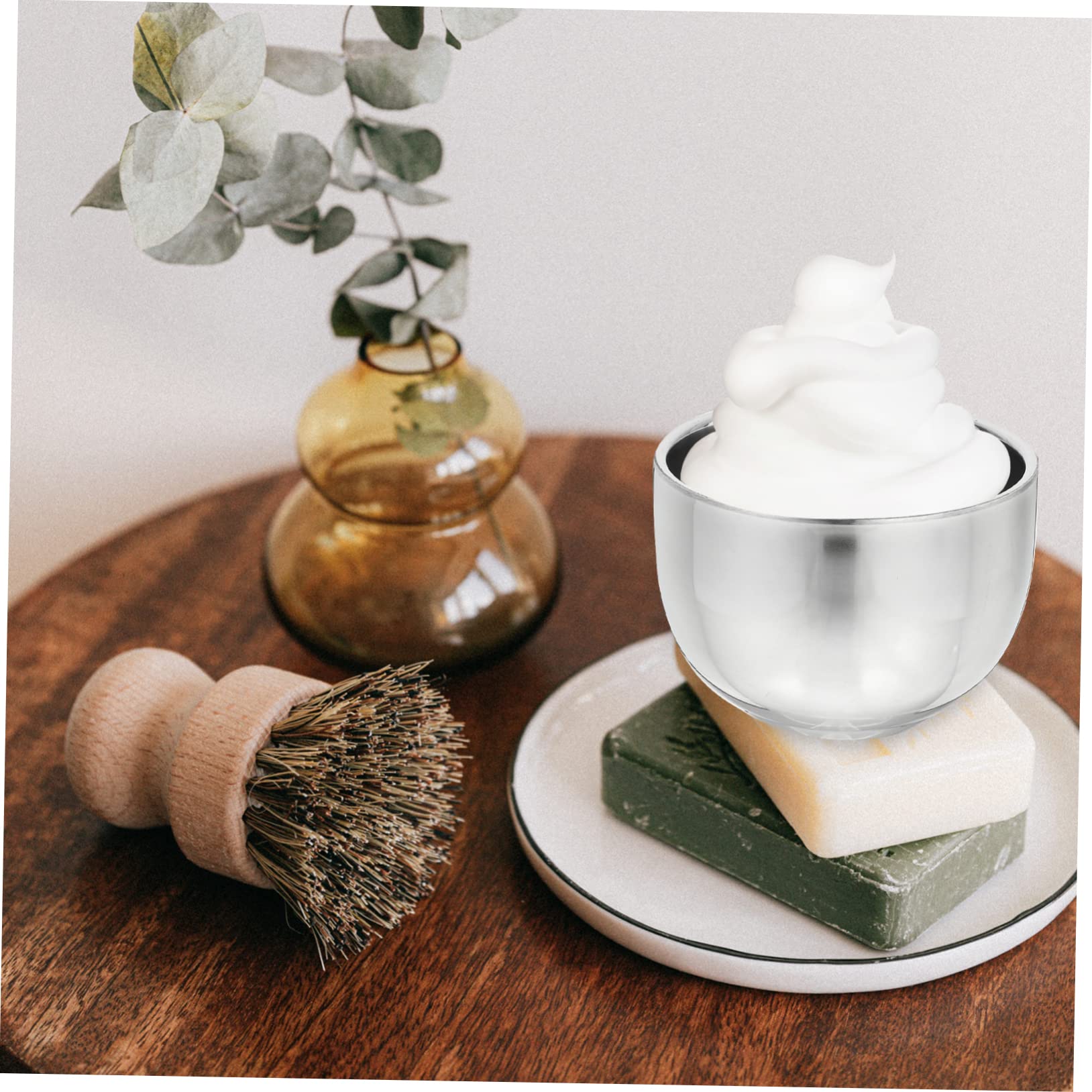 SOESFOUFU Simple Design Men's Shaving Bowl Stainless Steel Bubble Vessel Hair Shave Brush Bowl Shaving